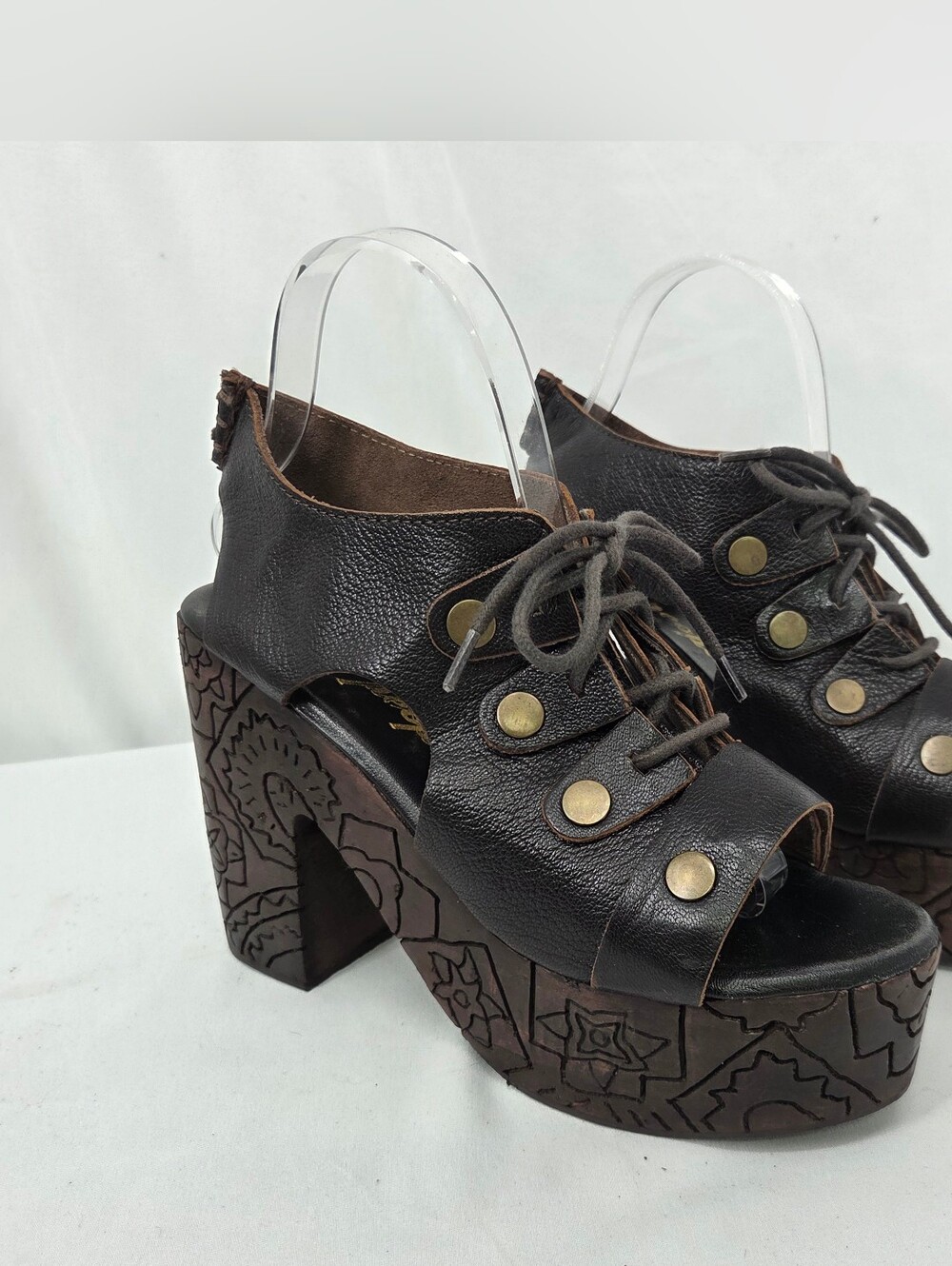 Free People Dark Brown Leather Platform Sandals